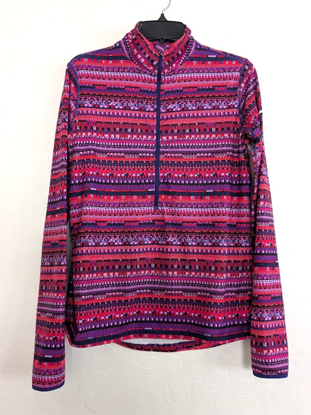 NIKE Pro Pullover Women's L Multicolor Abstract Dri Fit 1/2 Zip Long Sleeve